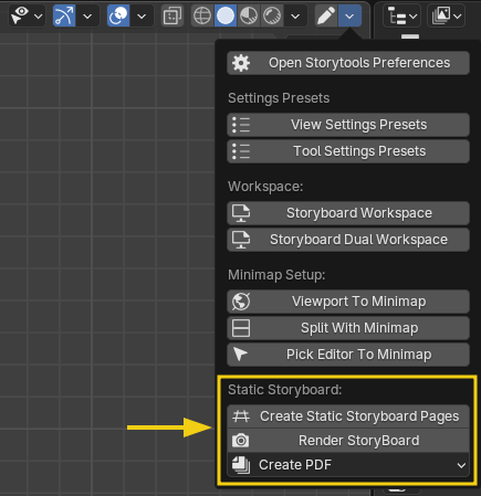 Storyboard Setup Menu