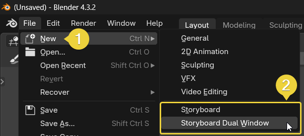Storyboard workspace as new file
